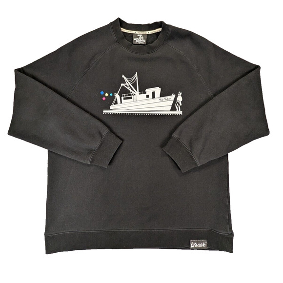 Pink Dolphin Sweatshirt 2XL Men's Graphic Sweater Black Pullover Boat - Picture 1 of 14